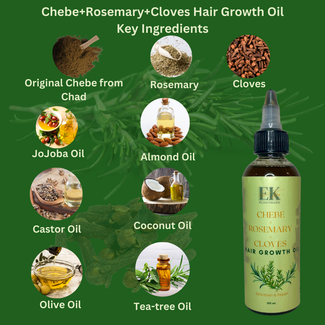 Chebe, Rosemary & Cloves Hair Growth Oil – For healthier, Stronger and longer hair. Enriched with Jojoba, Coconut & Castor Oil